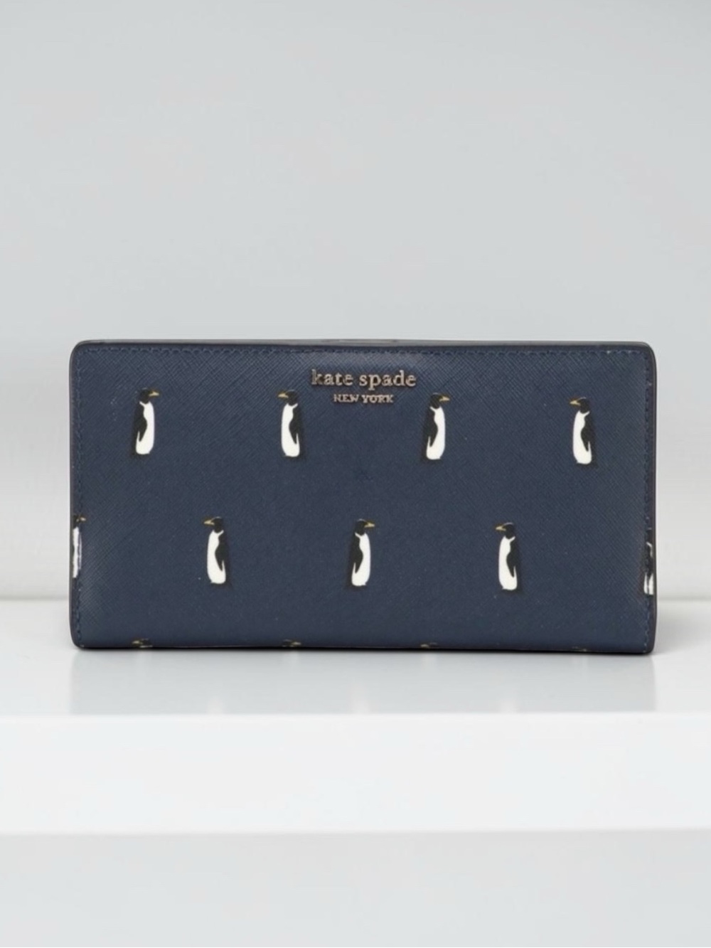 Kate Spade NY Cameron Penguin Bifold Wallet Navy Saffiano Leather NWOT